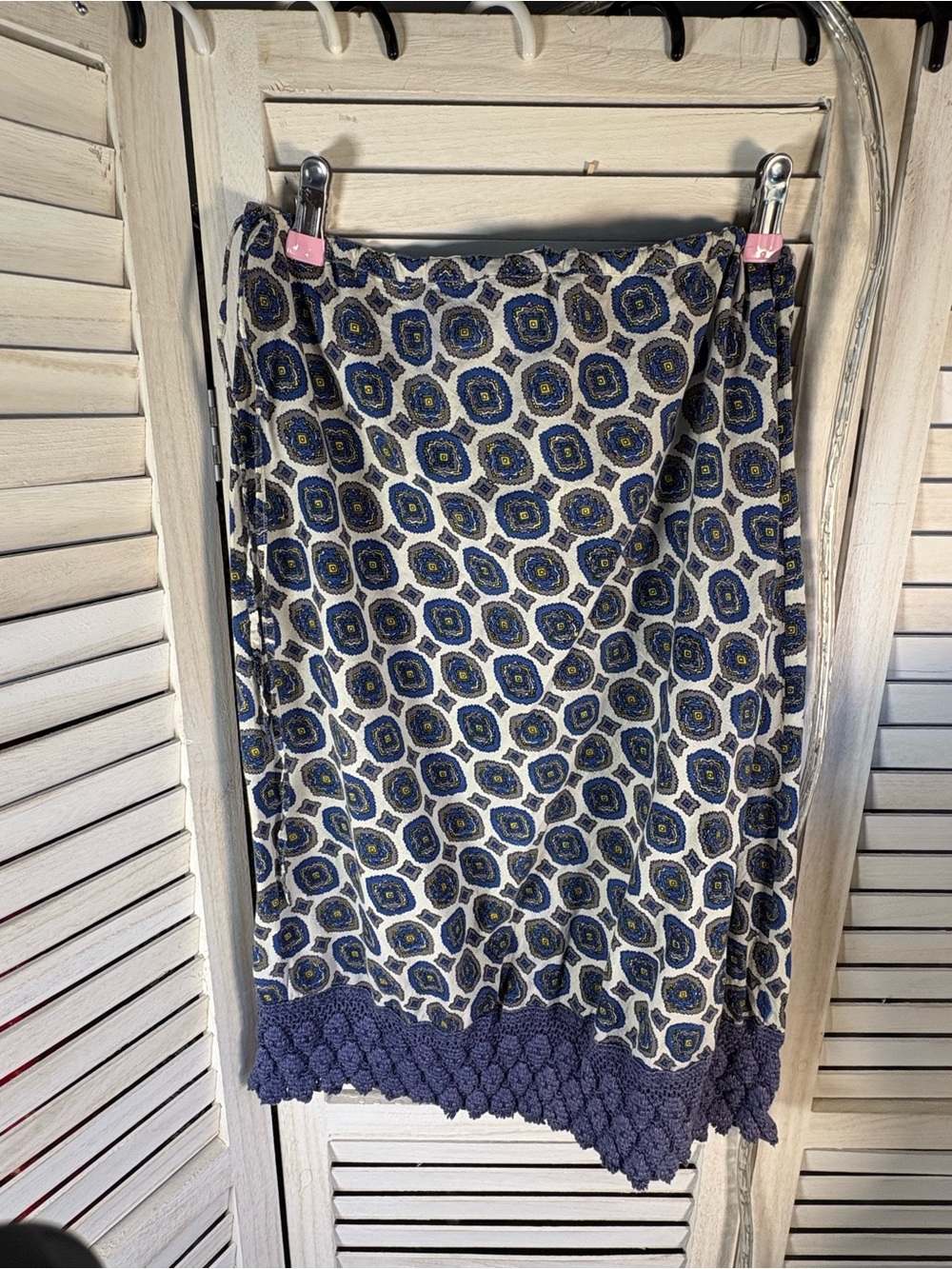 Funky People Navy, White & Yellow Geometric Midi Skirt